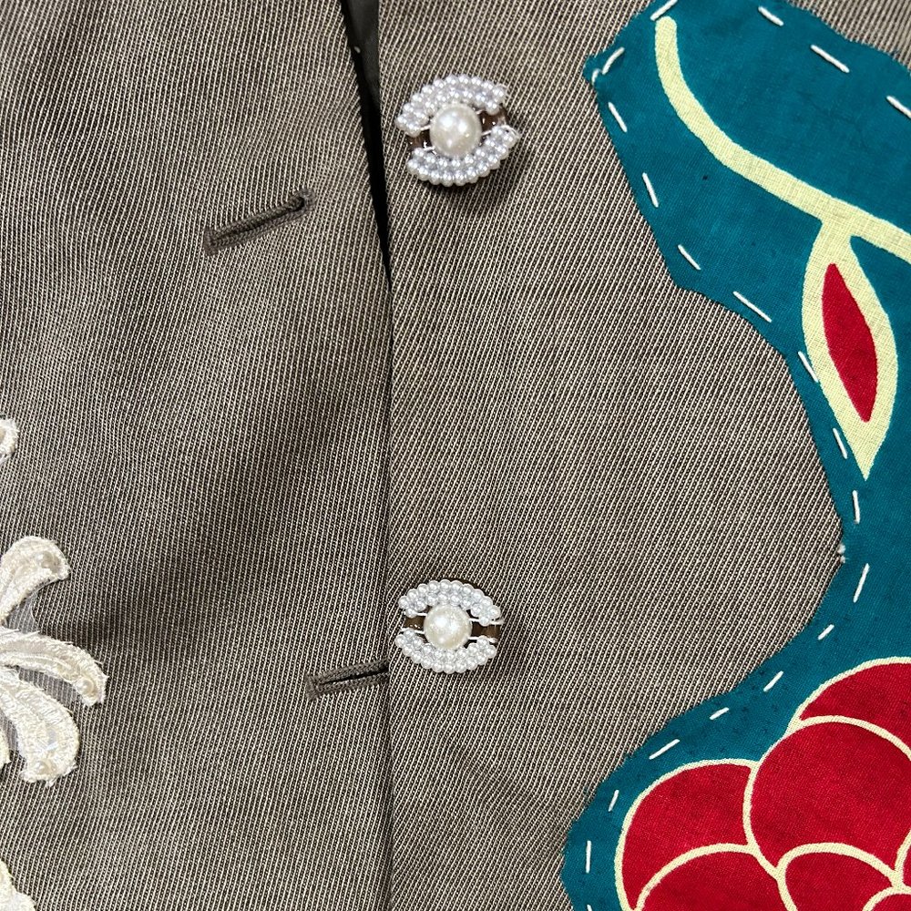 Upcycled Embellished Ankara/Sequin Lace/Rhinestone Blazer Wool M - Picture 5 of 11